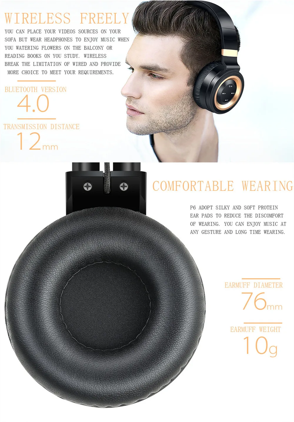 Bluetooth наушники Hi-Fi стерео беспроводные наушники на ухо с микрофоном складные Проводные/TF режимы гарнитуры для ПК ТВ смартфон