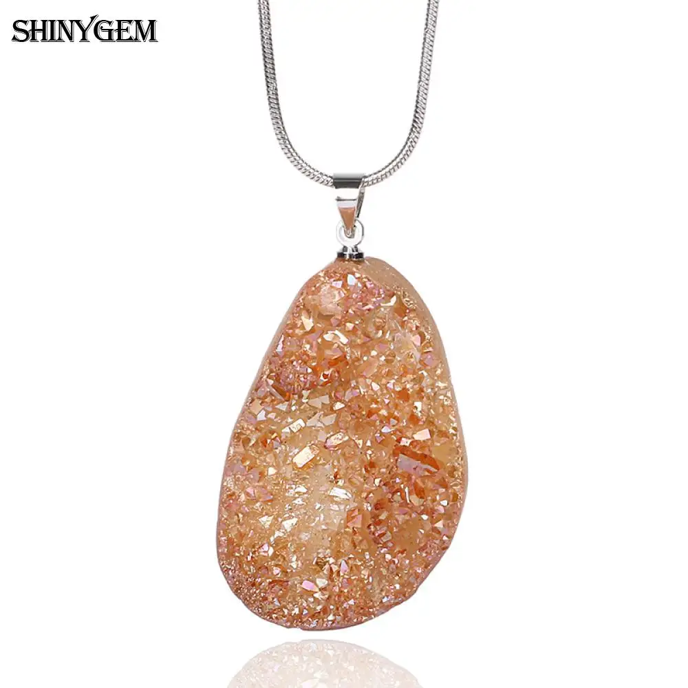 ShinyGem ожерелье с подвеской "сделай сам" с искусственным опалом, ожерелье с большим минеральным кристаллом друзы, 8 цветов, колье с натуральным камнем для женщин