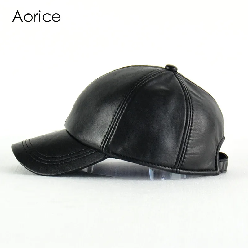 Aorice 2020 New Genuine Leather Adjustable Solid Deluxe Baseball Ball Cap Brand Men's Black Golf  Sport Hats/caps HL008