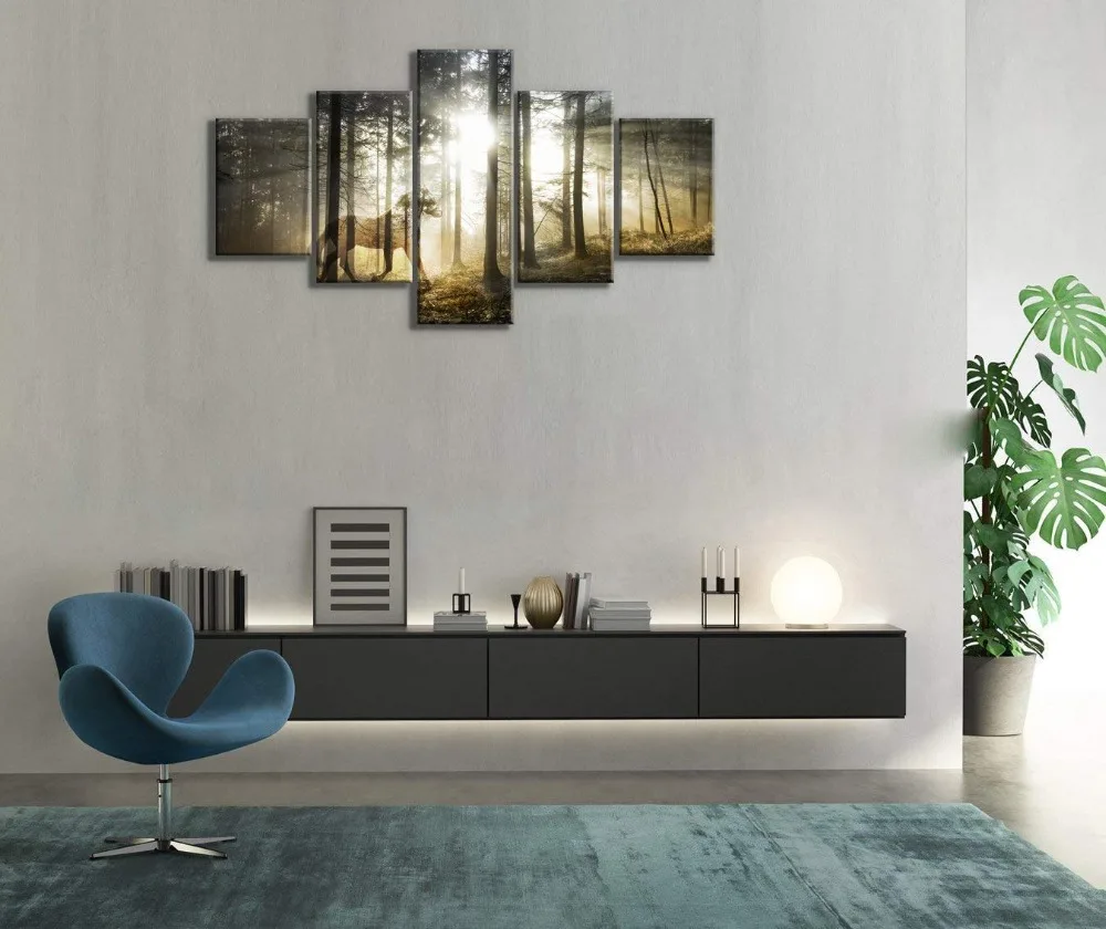 5 Panel Poster Large Printed Oil Painting Forest Horse Canvas Print Home Decorativve Wall Art Pictures For Living Room | Дом и сад
