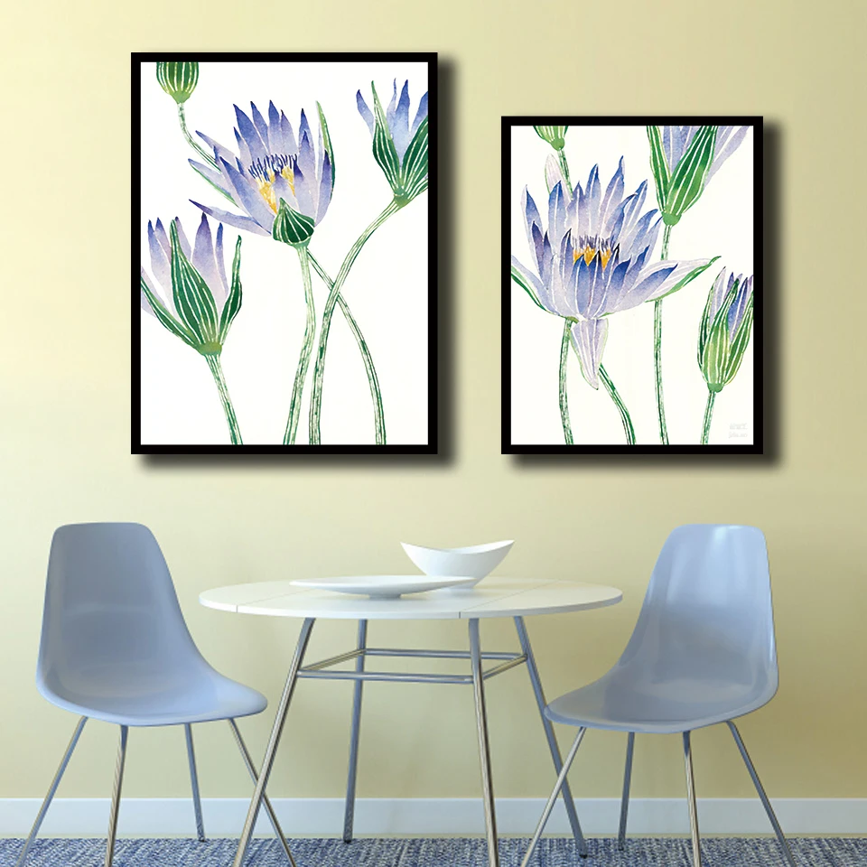 Elegant Pale Purple Flowers Painting Home Decor Prints Water Lilies Pictures Modern Canvas Nordic Poster For Kids Room Wall Art | Дом и сад