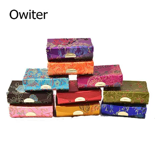 1PCS Retro Embroidered Square Lipstick Case With Mirro Brocade Flower Design Display Box Jewelry Holder Random Color | Украшения и