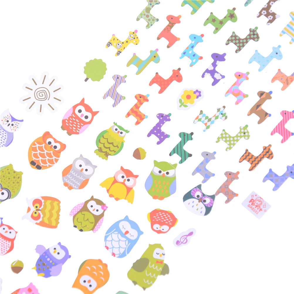 

2 Sheets Owl Giraffe Cartoon Stickers Kids Toys 3D DIY Kawaii Diary Decoration Scrapbooking kindergarten gift Stationery17*9.5cm