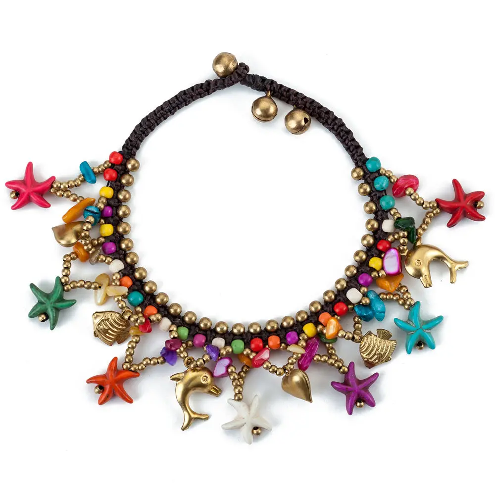 color starfish Дизайн, богемский камень, ручная работа, слон, морская звезда, очаровательный браслет на щиколотке для женщин, этнический стиль, ножной браслет на ногу - Окраска металла: color starfish