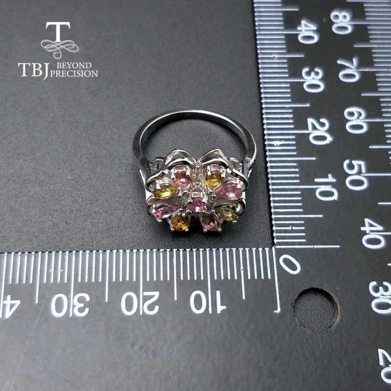 TBJ, многоцветное кольцо с турмалином, натуральный бразильский драгоценный камень, простой цветочный дизайн, серебро 925 пробы, модное ювелирное изделие для женщин, подарок