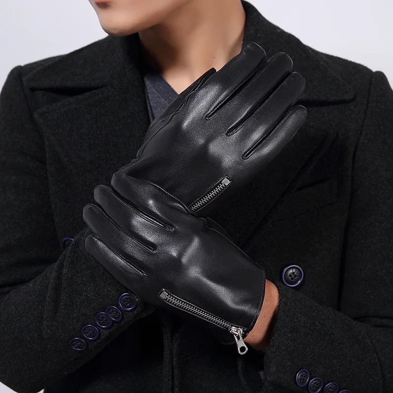 

Factory Direct Leather Gloves Sheepskin Men's Cycling Thickening Plus Velvet Leather Gloves Men Plus Velvet Wholesale Thick