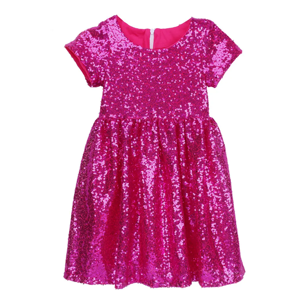Hot Pink 3 Дети пайетки платье Дети Золотой День рождения платье принцессы блестящее платье девушки розовый летнее платье платья первого причастия для девочек - Цвет: Hot Pink 3