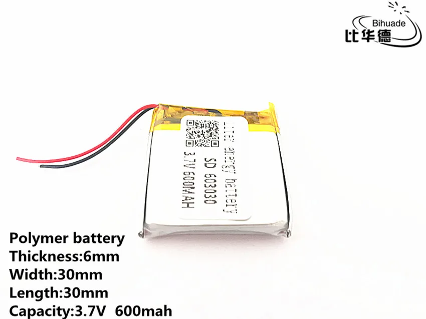 5 шт./лот 3 7 V 600mAH 603030 полимерный литий-ионный/литий-ионный аккумулятор для DVR GPS mp3 mp4