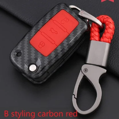 B carbon red Силикон из углеродного волокна автомобиля ключ чехол для Volkswagen VW Magotan Tiguan MK2 Passat B7 B8 CC Skoda Superb A7 - Название цвета: B carbon red