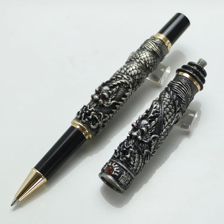 JINHAO Благородный серый два дракона ИГРАТЬ жемчуг Дракон резной кристалл