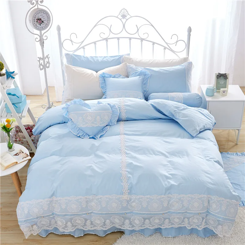 Комплект постельного белья из 100% хлопка с кружевом в стиле принцессы весеннее