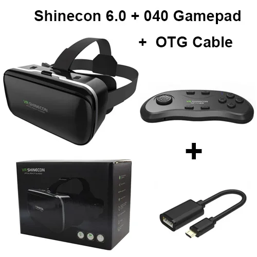 040 VR Shinecon 6,0 Улучшенный Google Cardboard Виртуальная реальность 3D очки гарнитура Крепление на голову для 4,7-6 'телефон+ Bluetooth геймпад - Color: 040