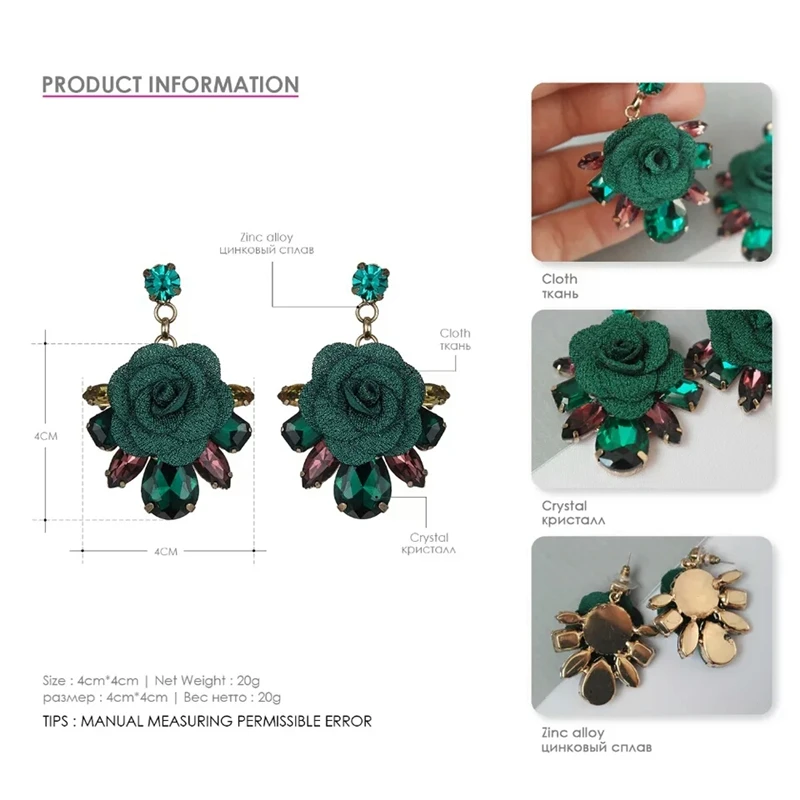 Зеленый цветок Длинные висячие серьги Мода кристалл смолы камень падение для Для