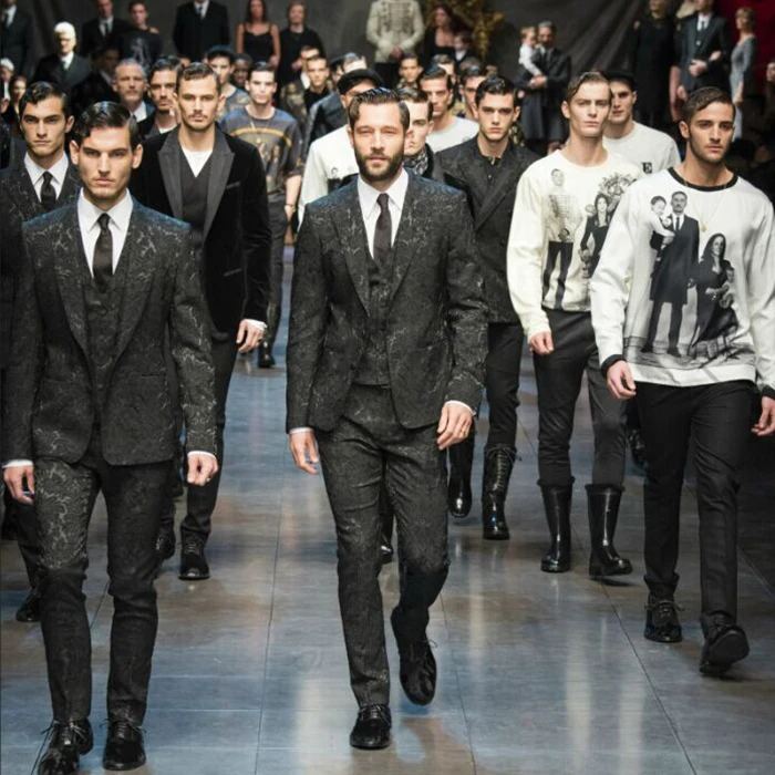 2017 весенне-осенний модный мужской костюм в стиле ретро жаккардовый черный