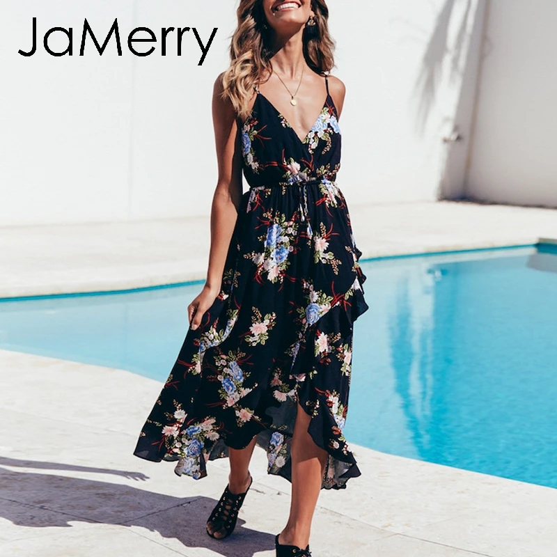 JaMerry винтажное сексуальное платье на бретельках женское летнее с рюшами и