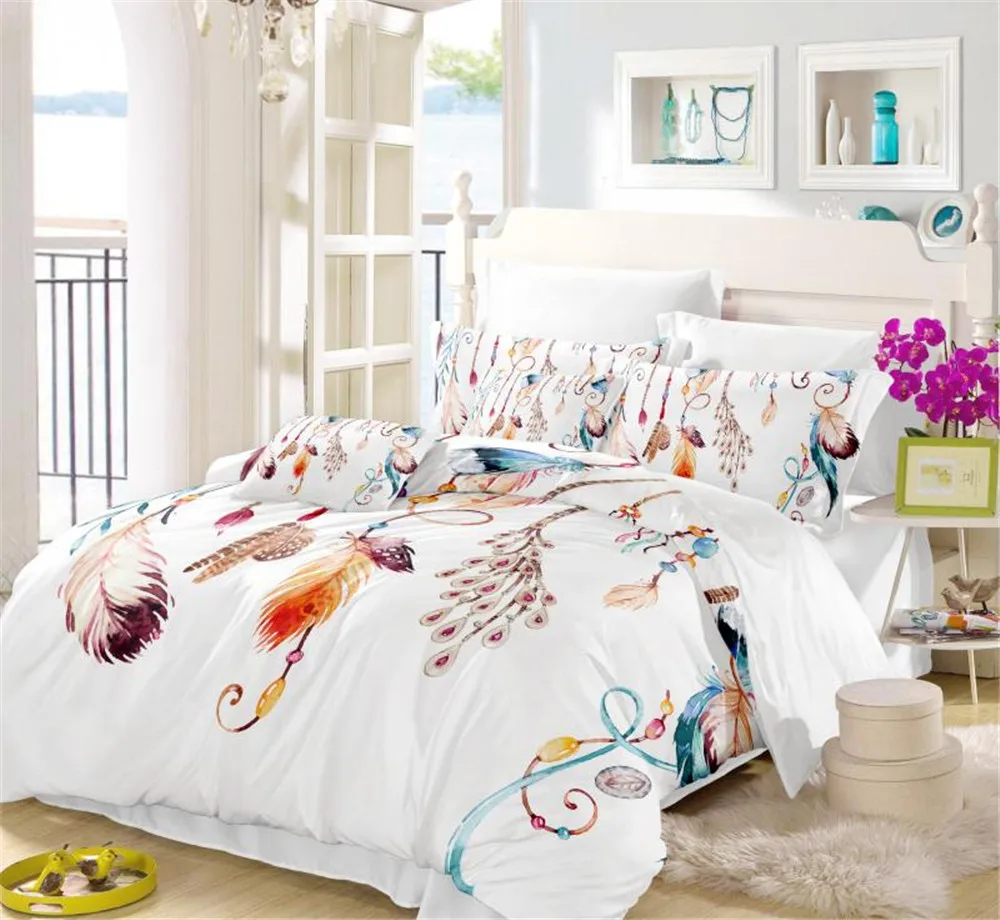 Комплект постельного белья Ловец снов с красочными перьями пододеяльник в стиле