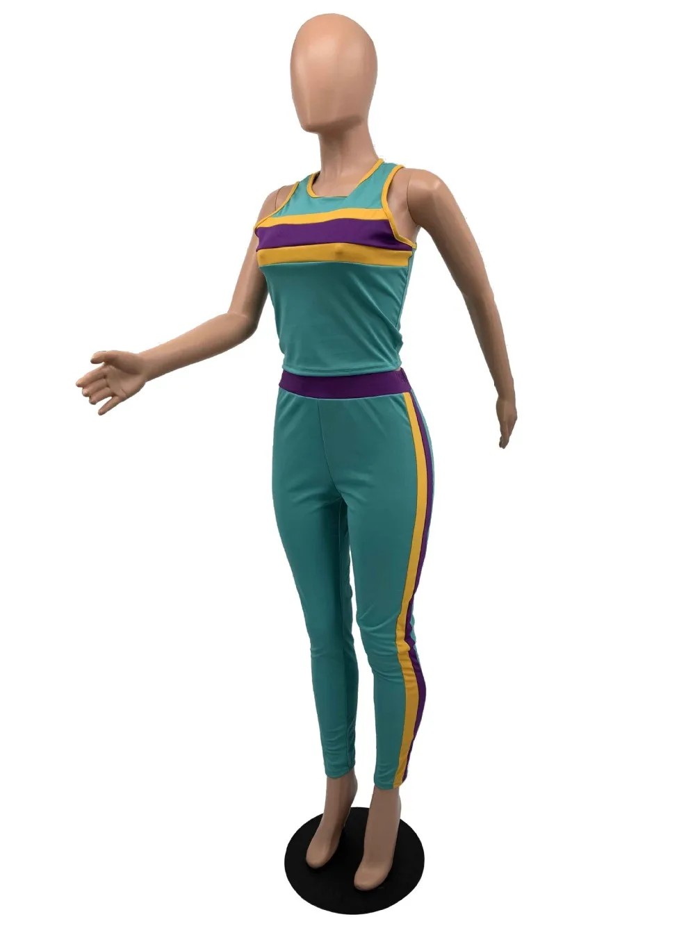 

Cute Fashion Striped Print O Neck Sleeveless Top With Full Length Pants Women Casual Suits