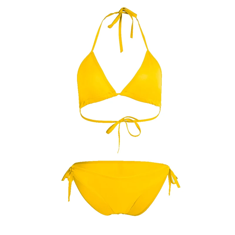 Yellow2(no pad) Сексуальное женское микро-бикини, комплект для плавания с пуш-ап, однотонный пляжный купальный костюм, бразильские стринги, купальный костюм для девочек, купальник бикини femme - Цвет: Yellow2(no pad)