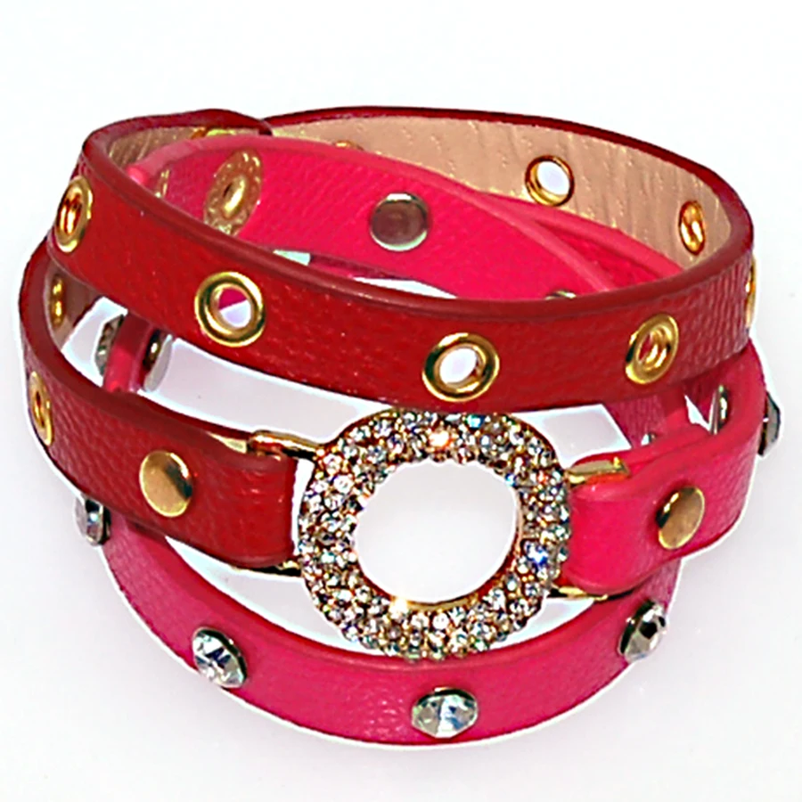 Браслеты с двойной кожаной окантовкой микро-закрепкой фианитами круглые