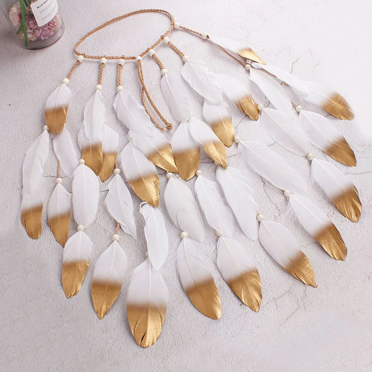 Моланс Уникальные белые и золотые обручи с перьями естественные перья Фестивальные амулеты Богемная свадебная женская повязка