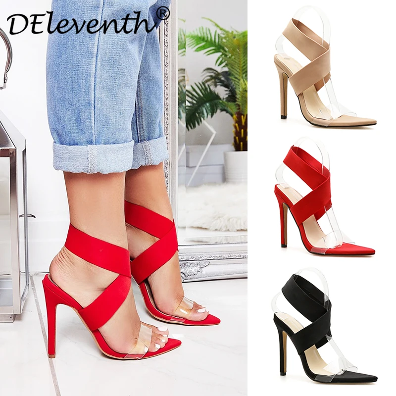 DEleventh New Designer Brand fashion pointed toe open thin high heels sandals gladiator Bride red wedding party dress shoes INS | Обувь