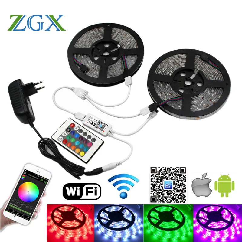 Wifi беспроводной контроллер 5050 RGB Wifi светодиодный светильник 15 м водонепроницаемая IP неоновая лента Диодная лента 12 В адаптер Набор для кухни