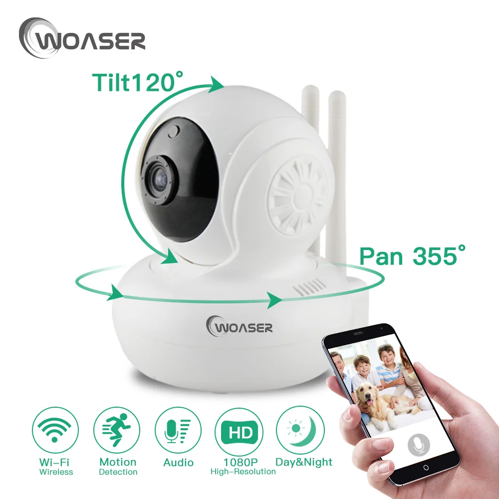 WOASER 2.0M Wireless Wifi IP Camera 960P 720P TF Card Slot Home Security 1.0M Night Vision CMOS CCTV Network Phone remote | Безопасность