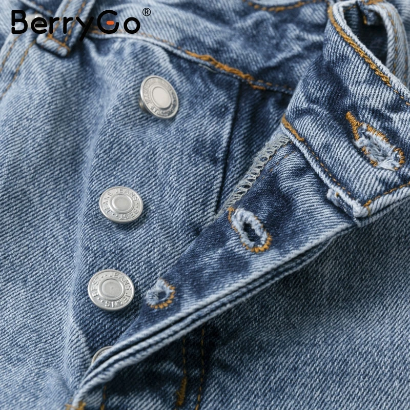 BerryGo повседневные пуш-ап джинсы Женский светильник синие на высоких кнопках