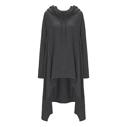 Dark Gray Женская Осенняя Новинка, модная длинная Асимметричная Повседневная Толстовка с капюшоном, одноцветная Толстовка с длинным рукавом на шнурке с капюшоном размера плюс - Цвет: Dark Gray