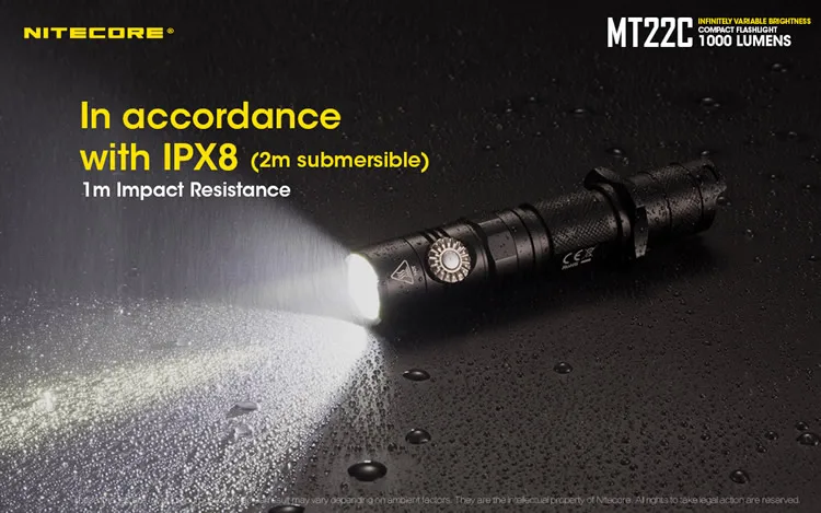 NITECORE MT22C тактический фонарик CREE XP-L HD V6 Макс 1000 люмен 8600cd поворотный переключатель луч бросать 185 измерительный прибор наружный поисковый фонарь