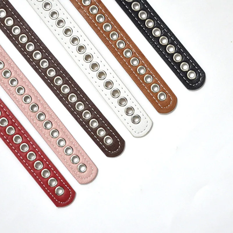 

2019 New Black White Grommet Narrow PU Leather Women Belt Eyelet Square Alloy Pin Buckle Female Waistband Jeans Belts
