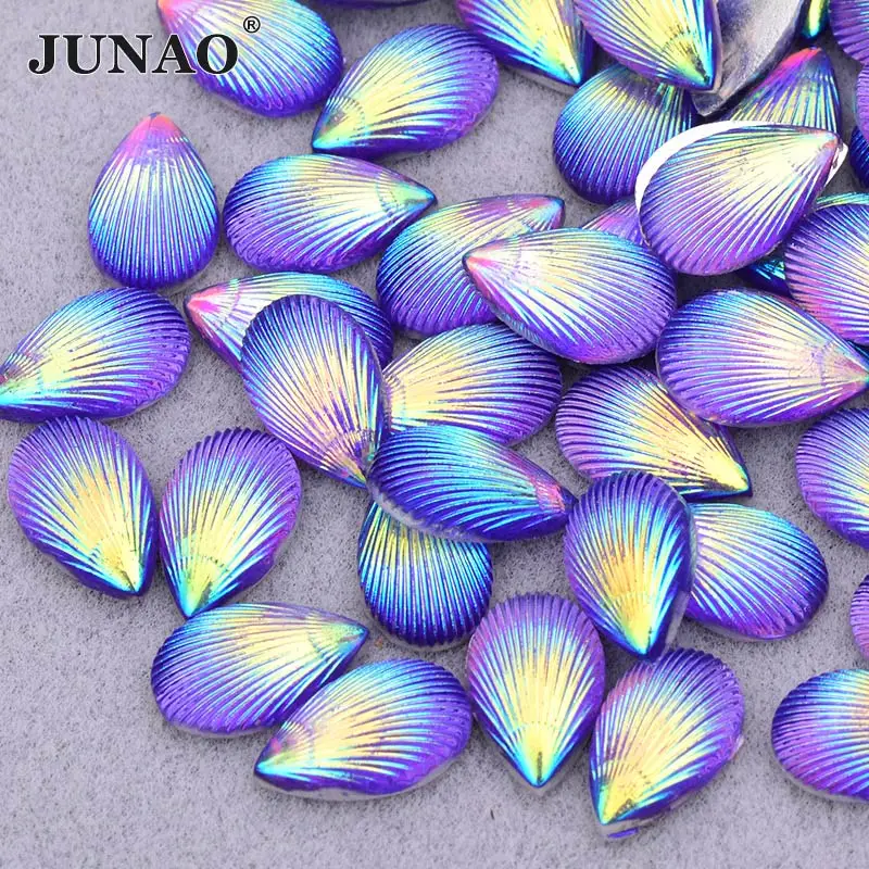 JUNAO 8x13 мм кристалл AB с плоской задней частью Стразы капля аппликация из страз в виде ракушки камни и хрустальные бусины смолы драгоценные камни для скрапбукинга ремесло - Цвет: Purple AB