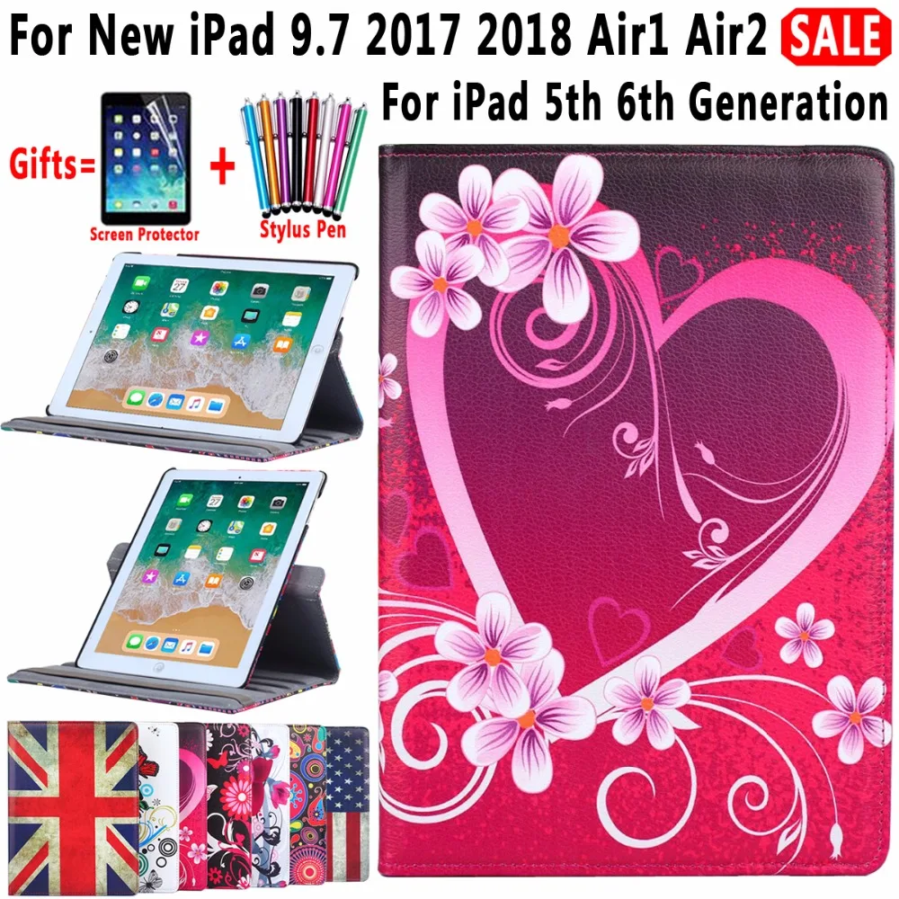 360 градусов вращающийся кожаный умный чехол для Apple iPad Air 1 2 5 6 Новый 9 7 2017 2018 A1822 A1823