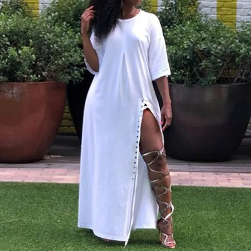 Белая футболка платье для женщин более размера свободные уличные модные