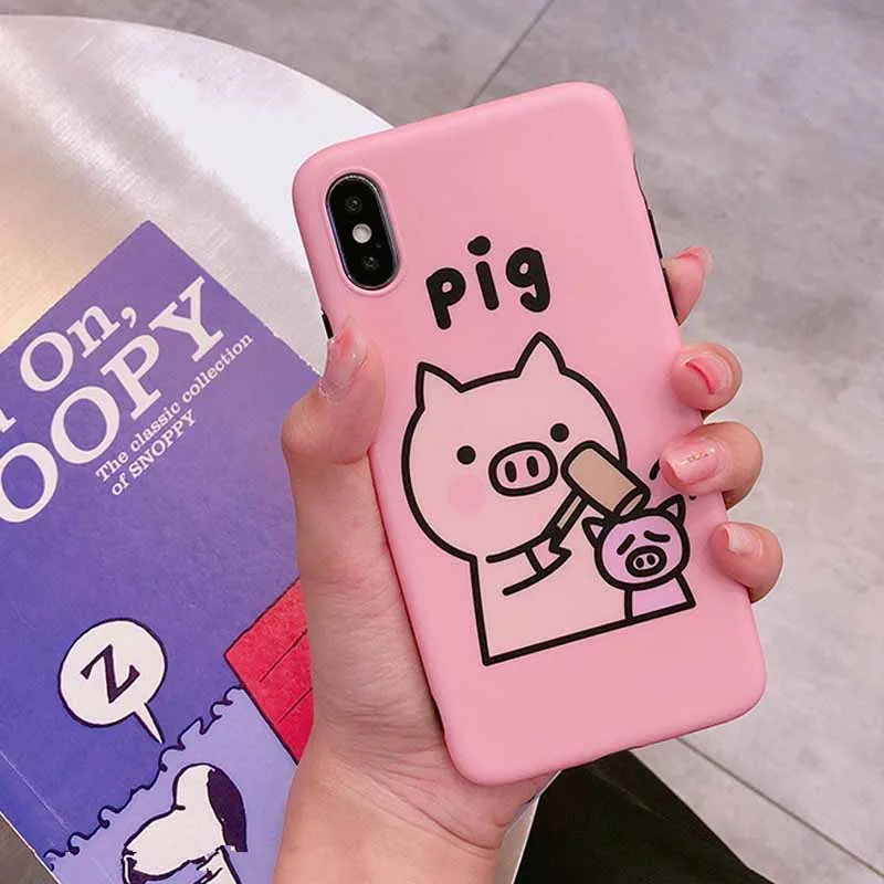 JIBAN Lovely Cartoon Pink hammer pig Phone Back Cover Case for iphone X 6 6s 6plus 7 7plus 8 8plus Soft TPU mobile phone shell |