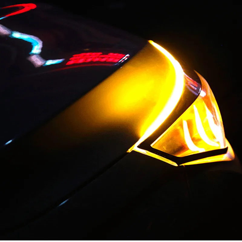 2 шт. 60 см RGB DRL тонкий Янтарный последовательного гибкий светодиодный дневные ходовые огни для головной светильник полосы дневные ходовые огни светильник с дистанционным управлением
