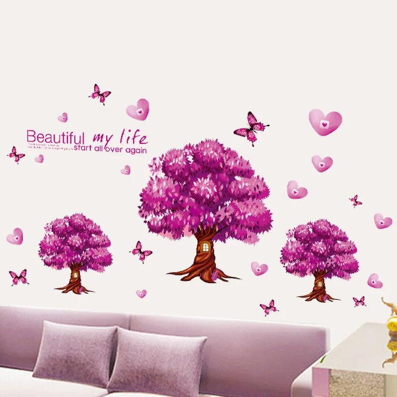 

Три поколения могут убрать три дерева фиолетовый диван-кровать фоновое украшение стены спальни