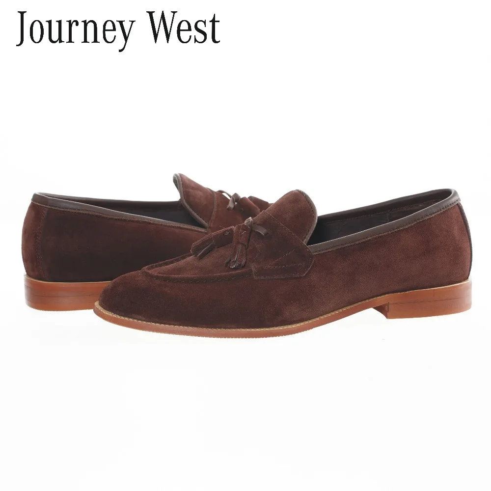 New British Mens Brown Leather Tassel Loafers Shoes Prom Suede Men Dress Fashion Casual Slippers Men's Flats Size 6.5-13 | Обувь