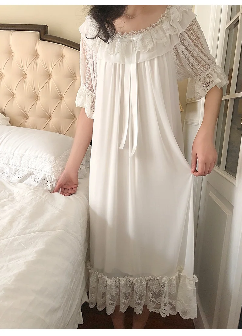 Летние розовые марлевые Хлопковые женские ночные рубашки белые кружевные длинные пижамы элегантные женские винтажные ночные платья принцессы размера плюс