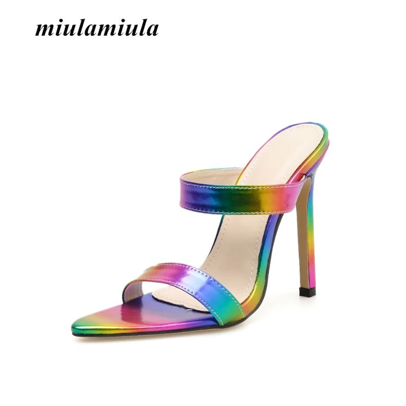 Miula/женские сандалии на каблуках тапочки из качественного полиуретана яркие
