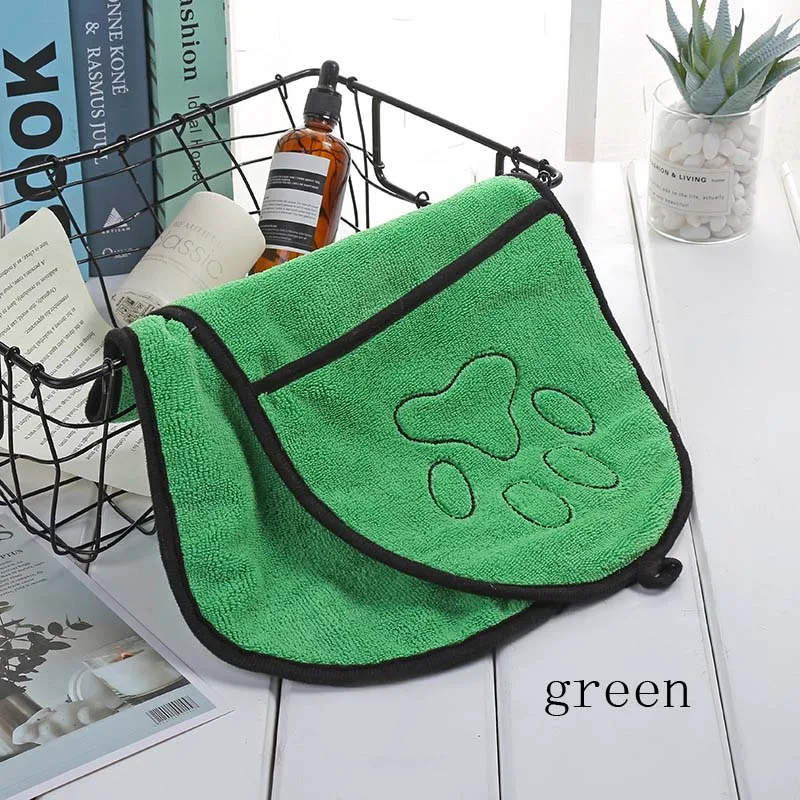 green Полотенце для сушки домашних животных, ультра-абсорбирующее полотенце из микрофибры для собак, банное полотенце с двойным карманом, банные принадлежности - Цвет: green