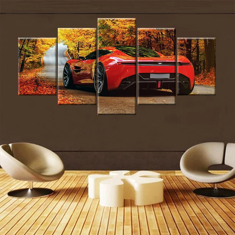 5 Pieces HD Wall Art Canvas Painting Prints Home Decoration Aston Martin Red Sport Car Modular Pictures Artwork | Дом и сад