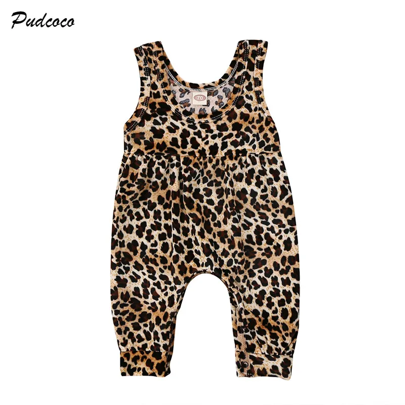 Leopard Newborn Baby Girl Summer Clothes Sleeveless Loose Romper Jumpsuit Harem Trouser Toddler Kids Fashion Sunsuit 0-24M | Мать и
