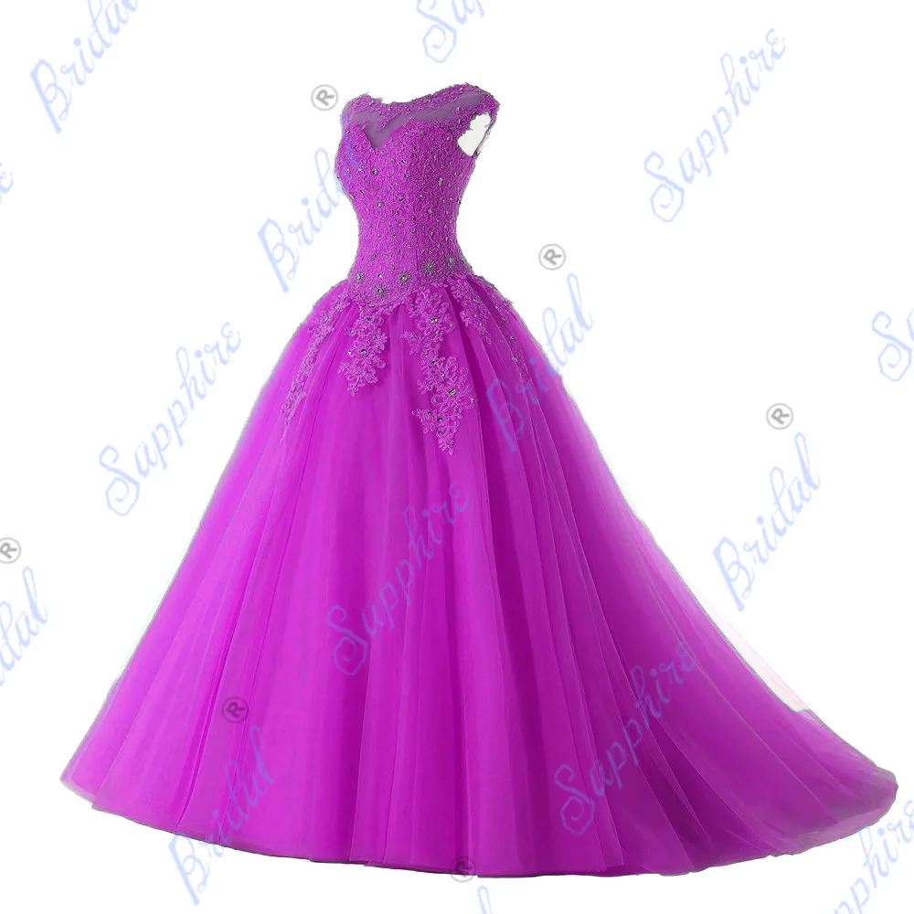 BLF-108 Сапфир Свадебные Длинные вечерние платья Vestido De 15 Anos De Кепки рукава кружевное платье с открытой спиной цвета морской волны Серебряный пурпурный Расшитое бисером в честь пятнадцатилетия платье - Цвет: BLF-108