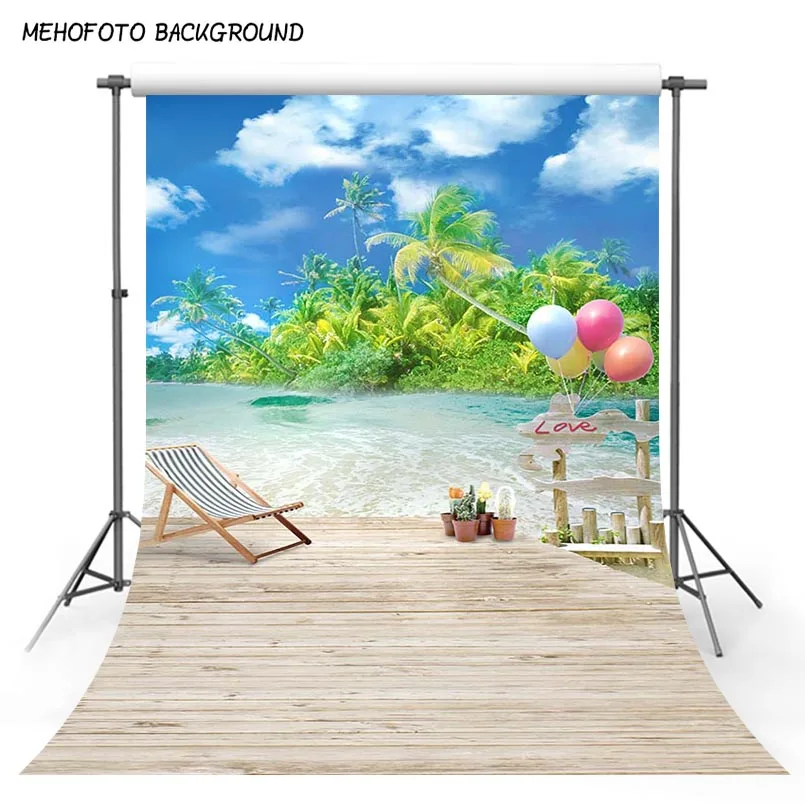 Летний праздничный фон для фотосъемки тропический пляж 3d воздушные шары с белым