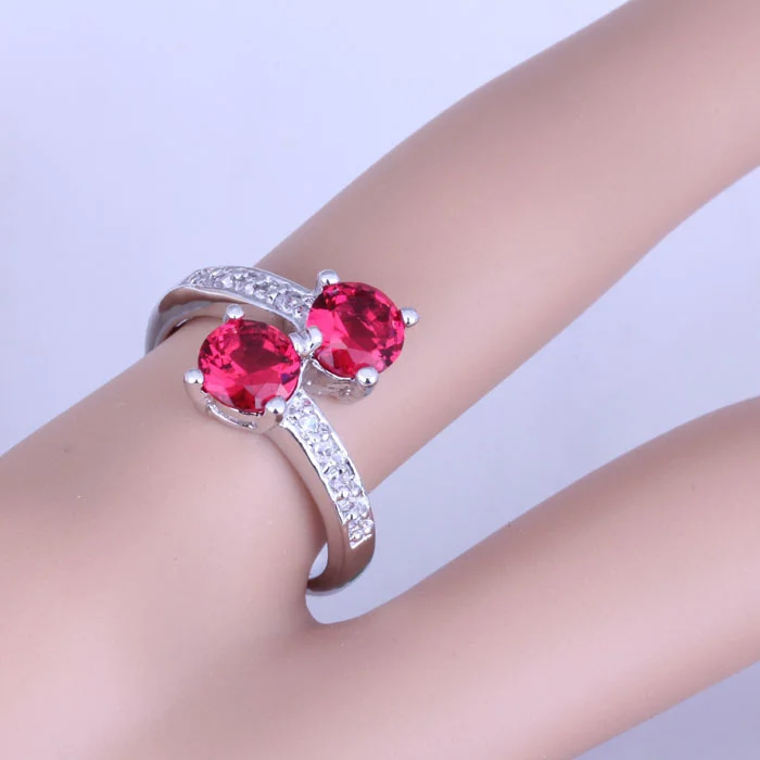 Love Monologue Prettily Rose Red Crystal Cubic Zirconia Small Round Silver Color Ring J0396 Size 6/7/8/9 Free Jewelry Bag | Украшения и