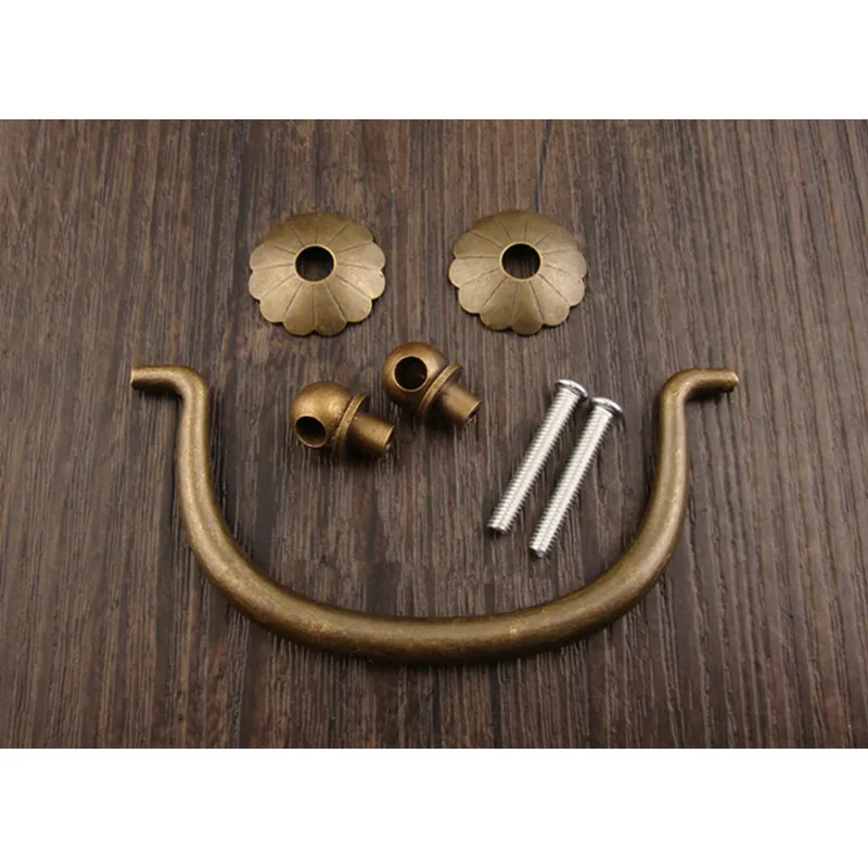 Brass Handles Vintage Retro Flower Handle Tab Drawer Cabinet Jewelry Box Screws Knobs Decorative DIY Furniture Hardware 1Set |