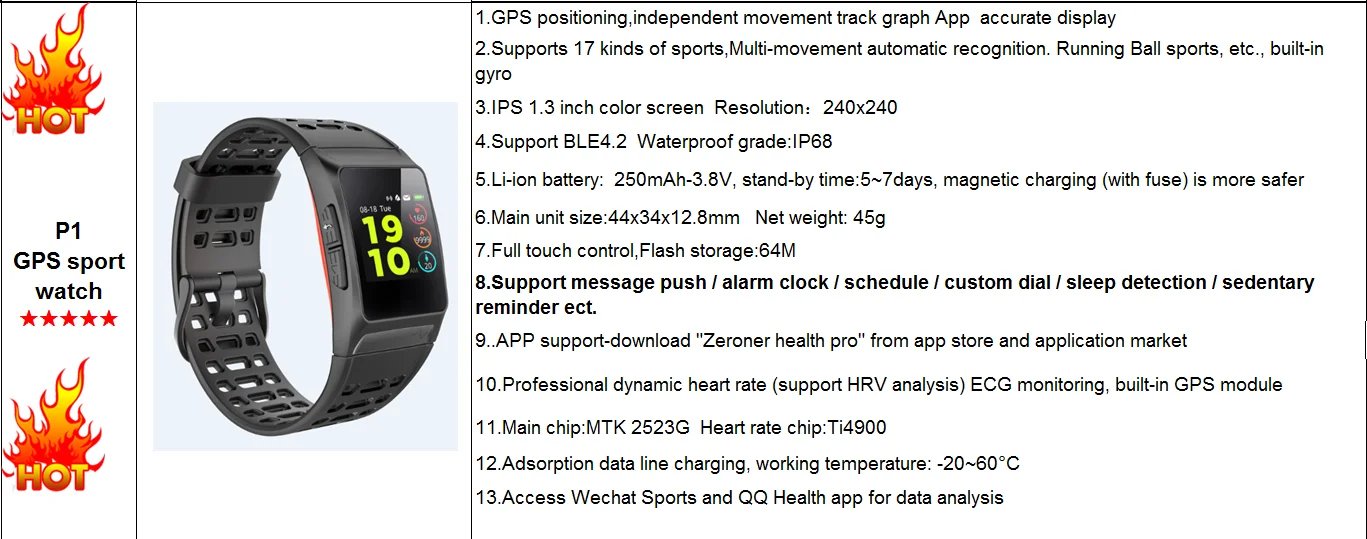 Iwown P1 gps sport SmartWatch, поддерживает 17 видов спорта Поддержка HRV анализ IP68 водонепроницаемый смарт-браслет