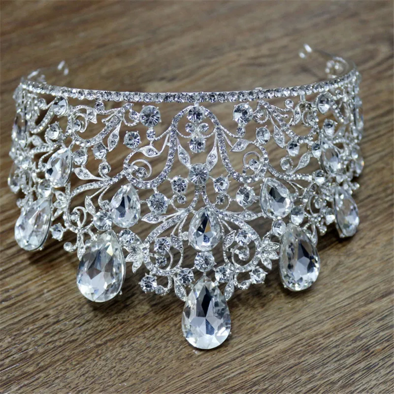 Joyme великолепный сверкающий Серебряный Diamante Pageant диадемы лентой с украшением в виде кристаллов большой короны для невест свадебные аксессуары для волос