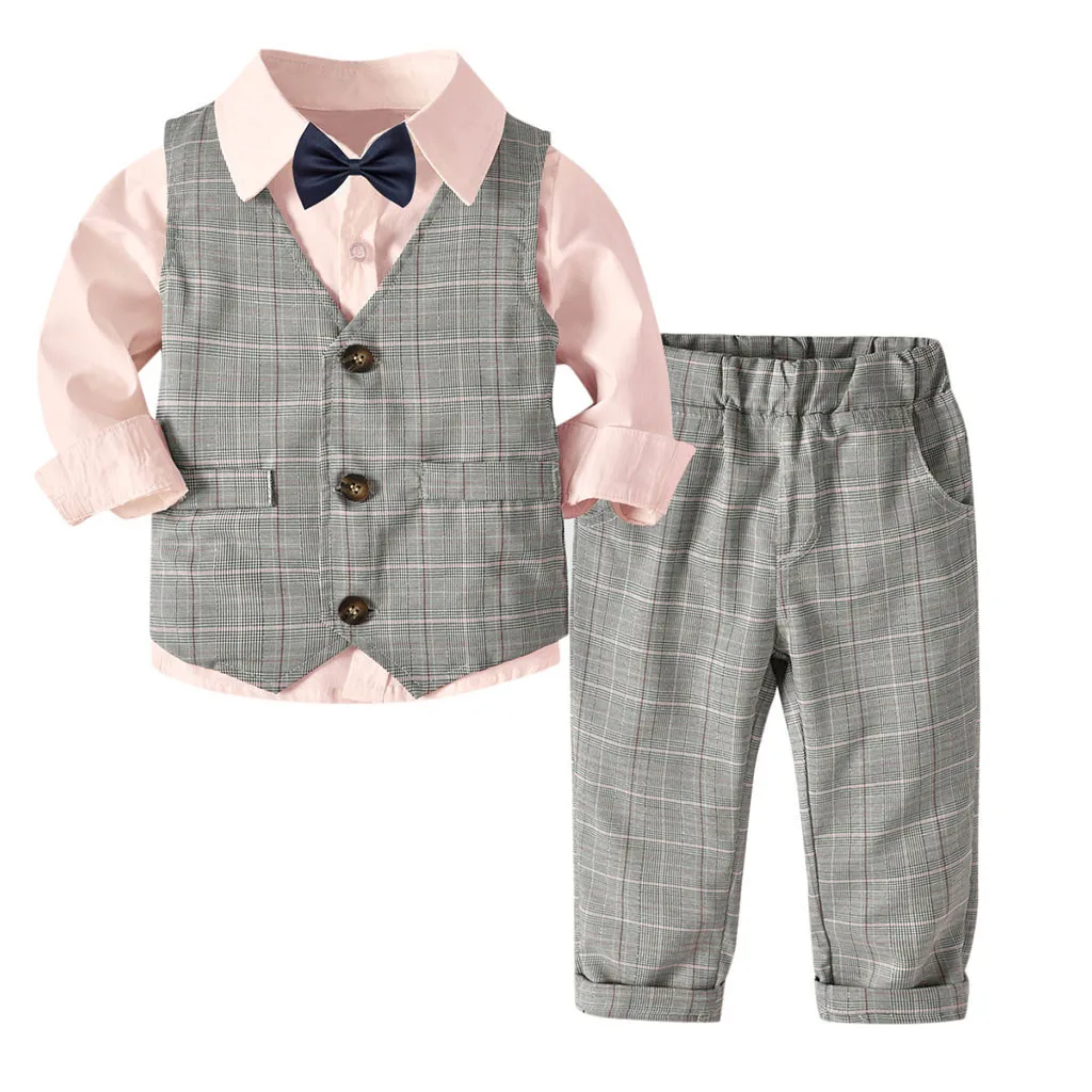 MUQGEW children boy clothes 4PC Toddler Baby Boy Bowtie Gentleman Vest T-Shirt Pants Wedding Suit Cloth Sets fortnited enfant#y2 |